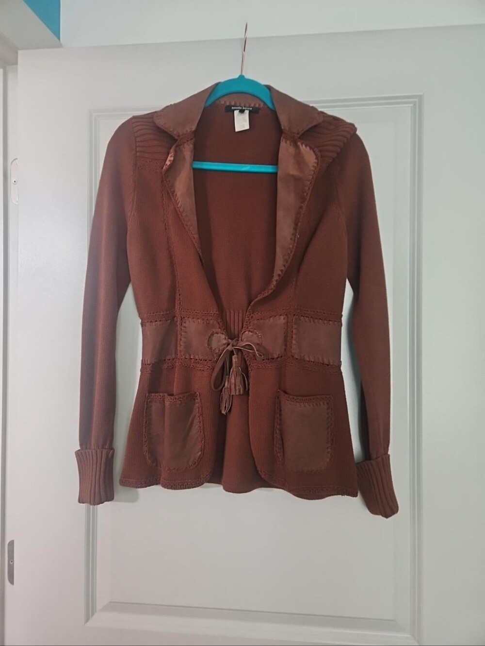 Nanette Lepore Brown Cotton Suede Trim Cardigan Jacket S